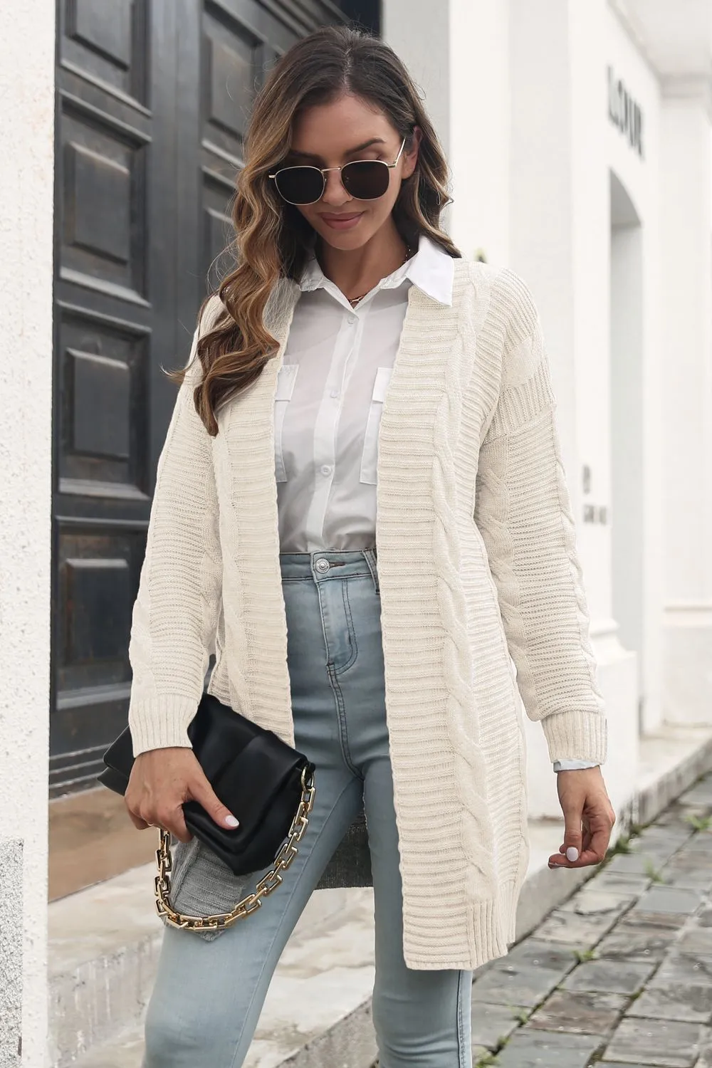 Open Front Cable-Knit Cardigan, image 7