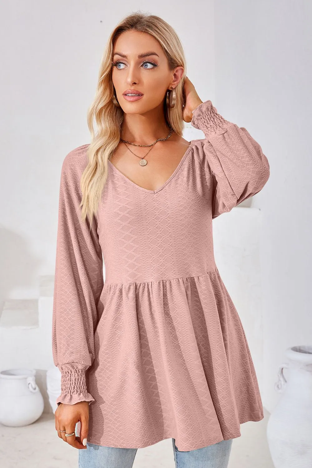 V-Neck Lantern Sleeve Blouse, image 12