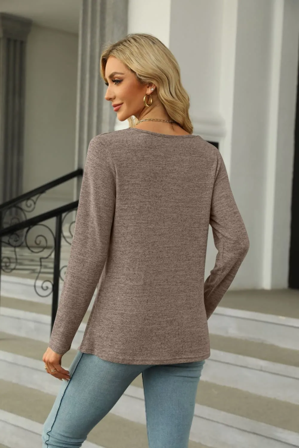 Square Neck Long Sleeve Slit T-Shirt, image 13