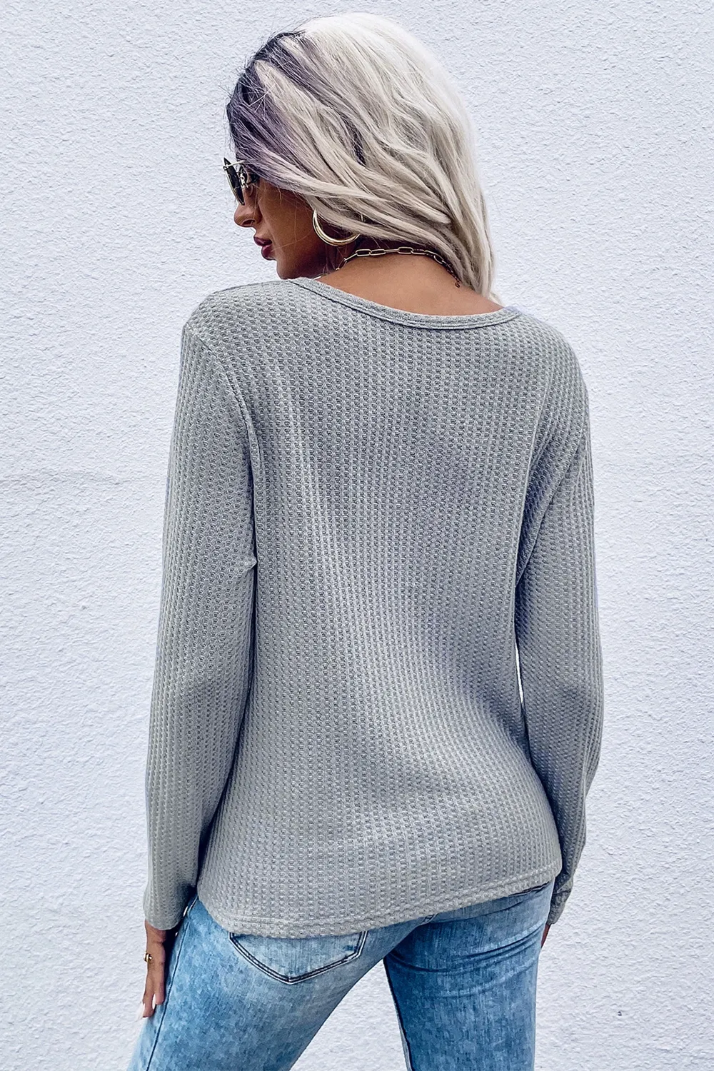 Twist Front Long Sleeve Waffle Knit Top, image 4