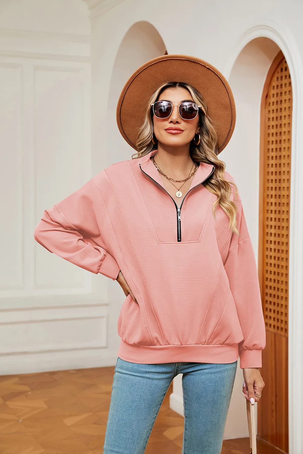 Half-Zip Dropped Shoulder Sweatshirt, image 11
