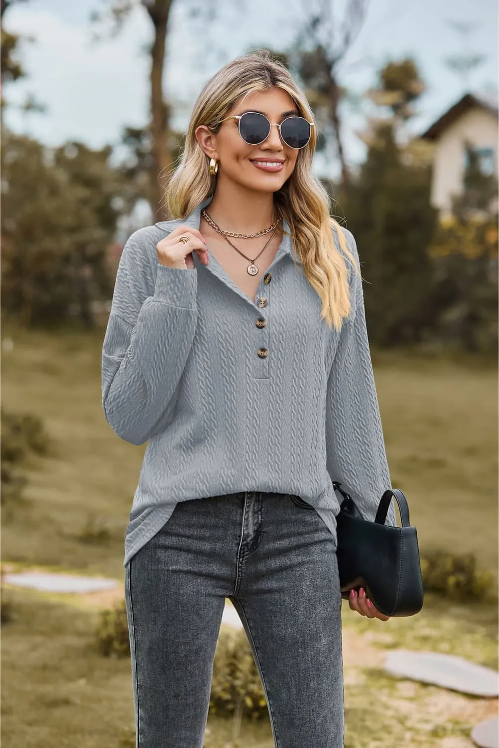 Collared Neck Long Sleeve Blouse, image 21