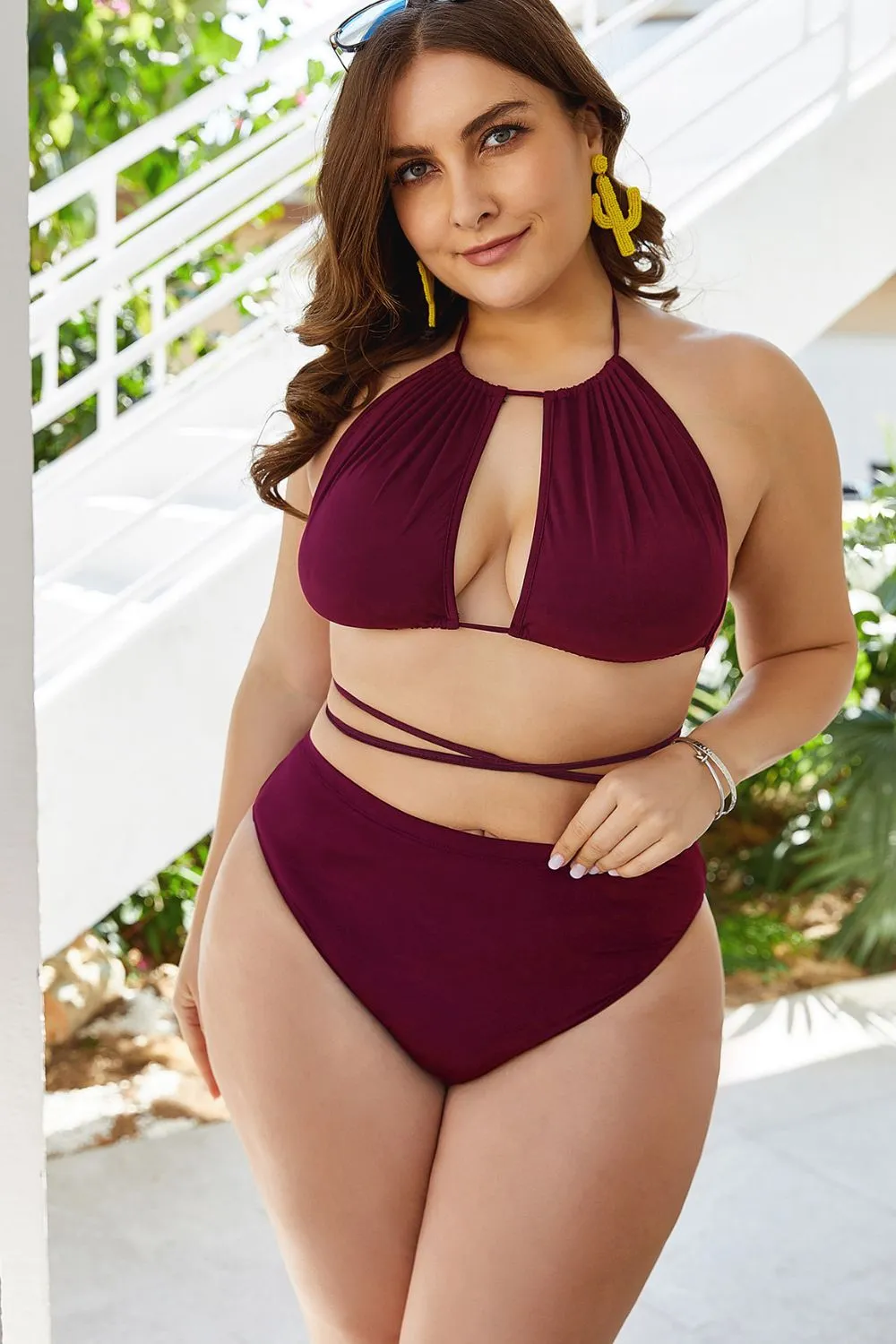 Plus Size Cutout Tied Backless Bikini Set, image 3