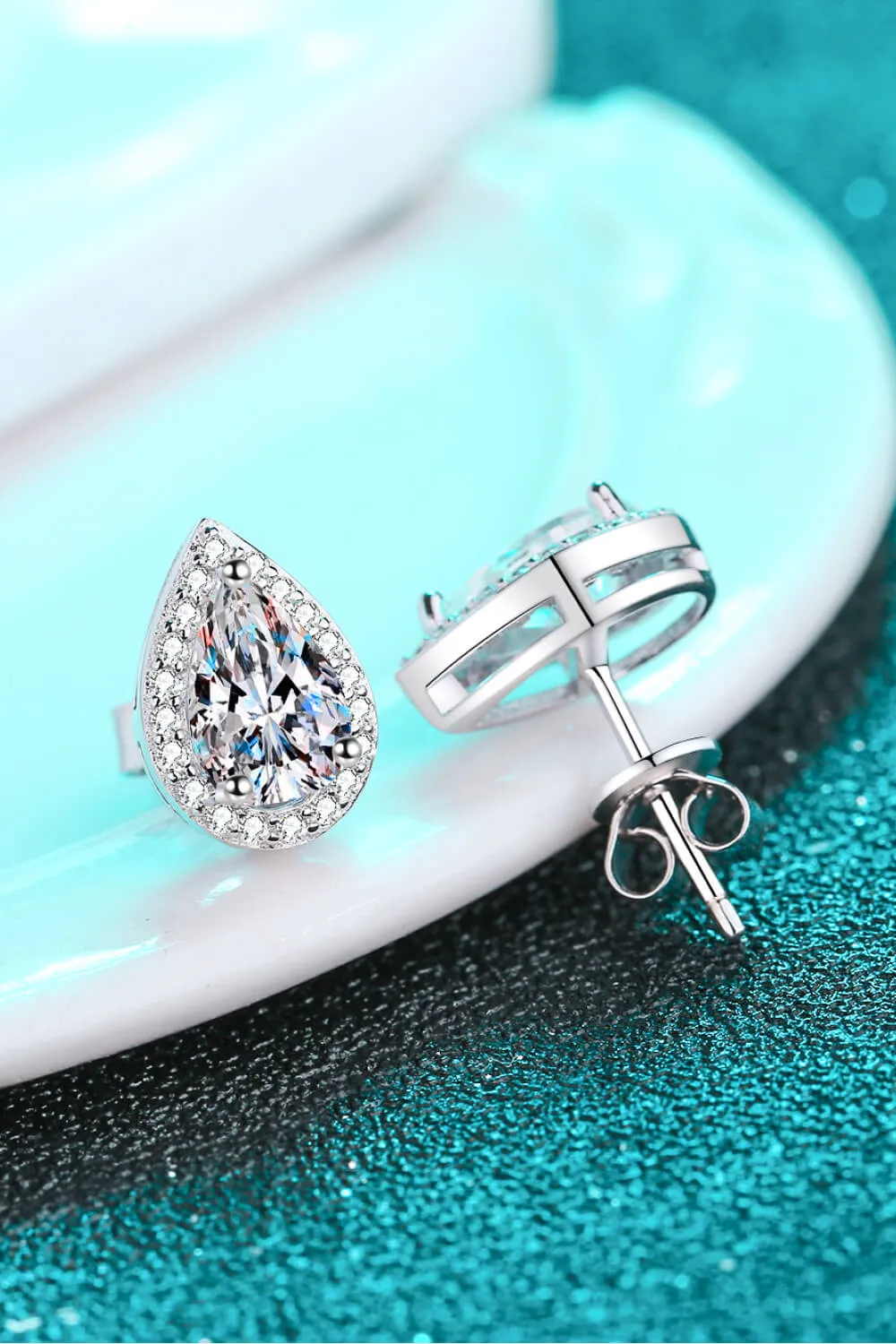 Moissanite Teardrop Stud Earrings, image 3