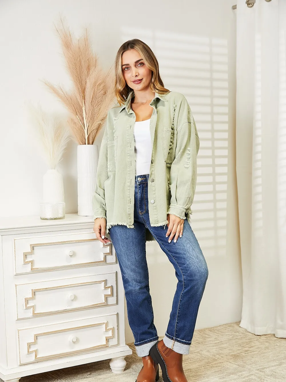 Distressed Raw Hem Denim Jacket, image 7