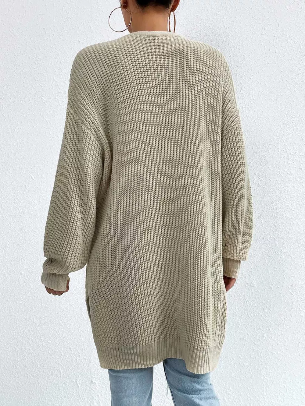 Open Front Dropped Shoulder Slit Cardigan, image 11
