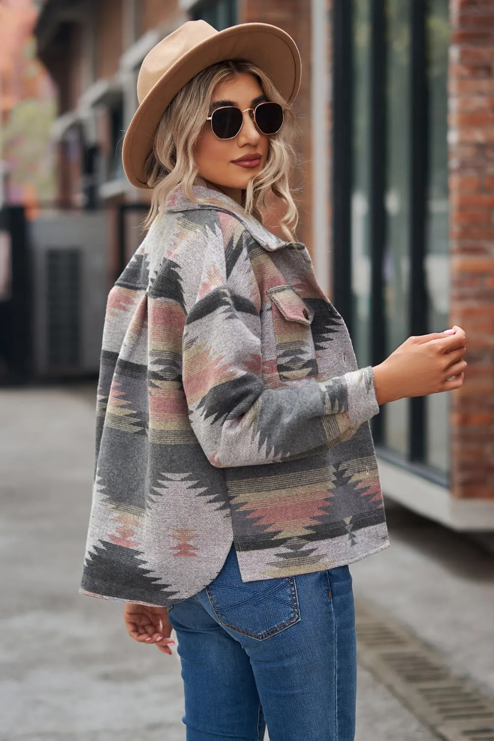 Printed Collared Neck Jacket, image 8