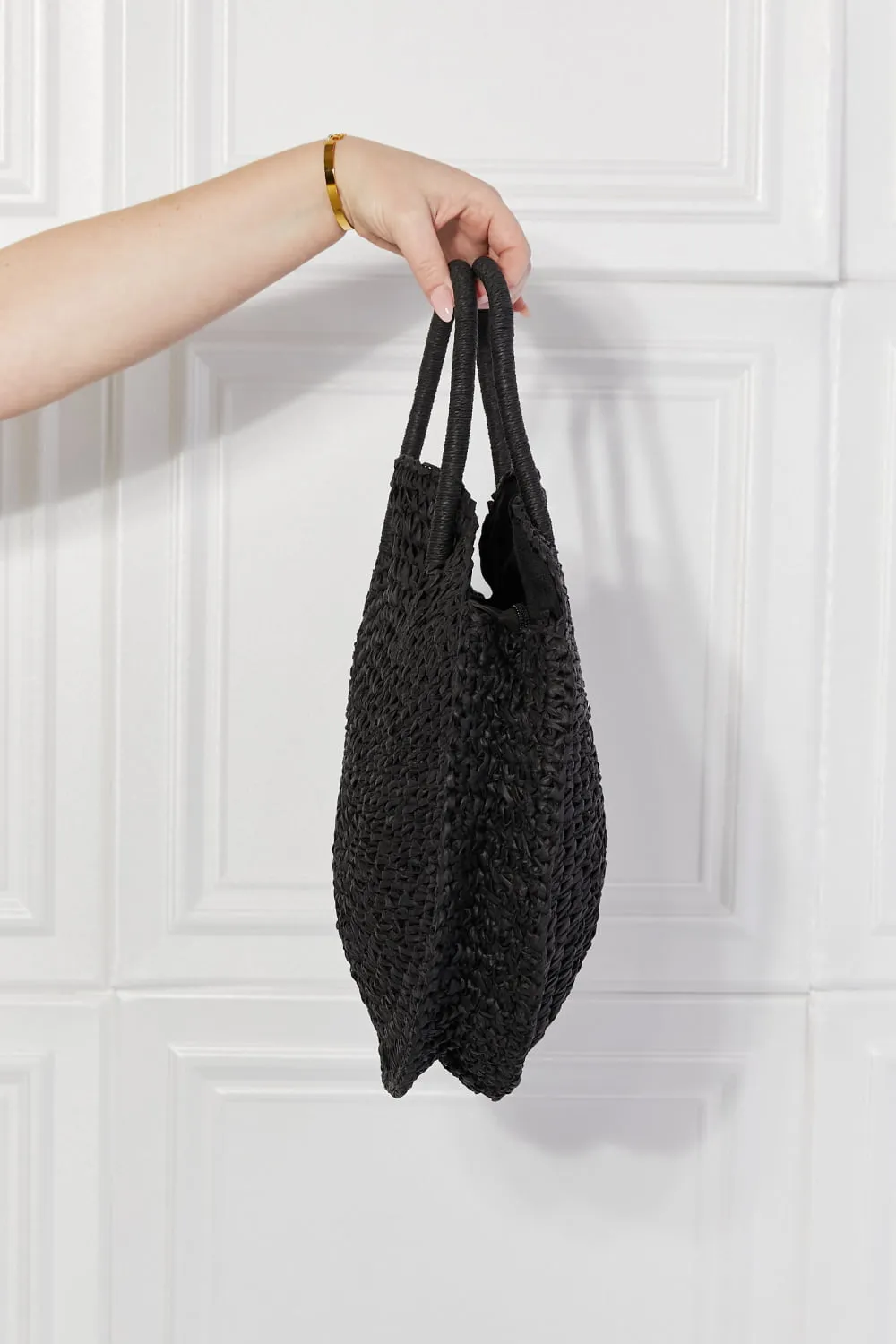 Beach Date Straw Rattan Handbag in Black, image 7