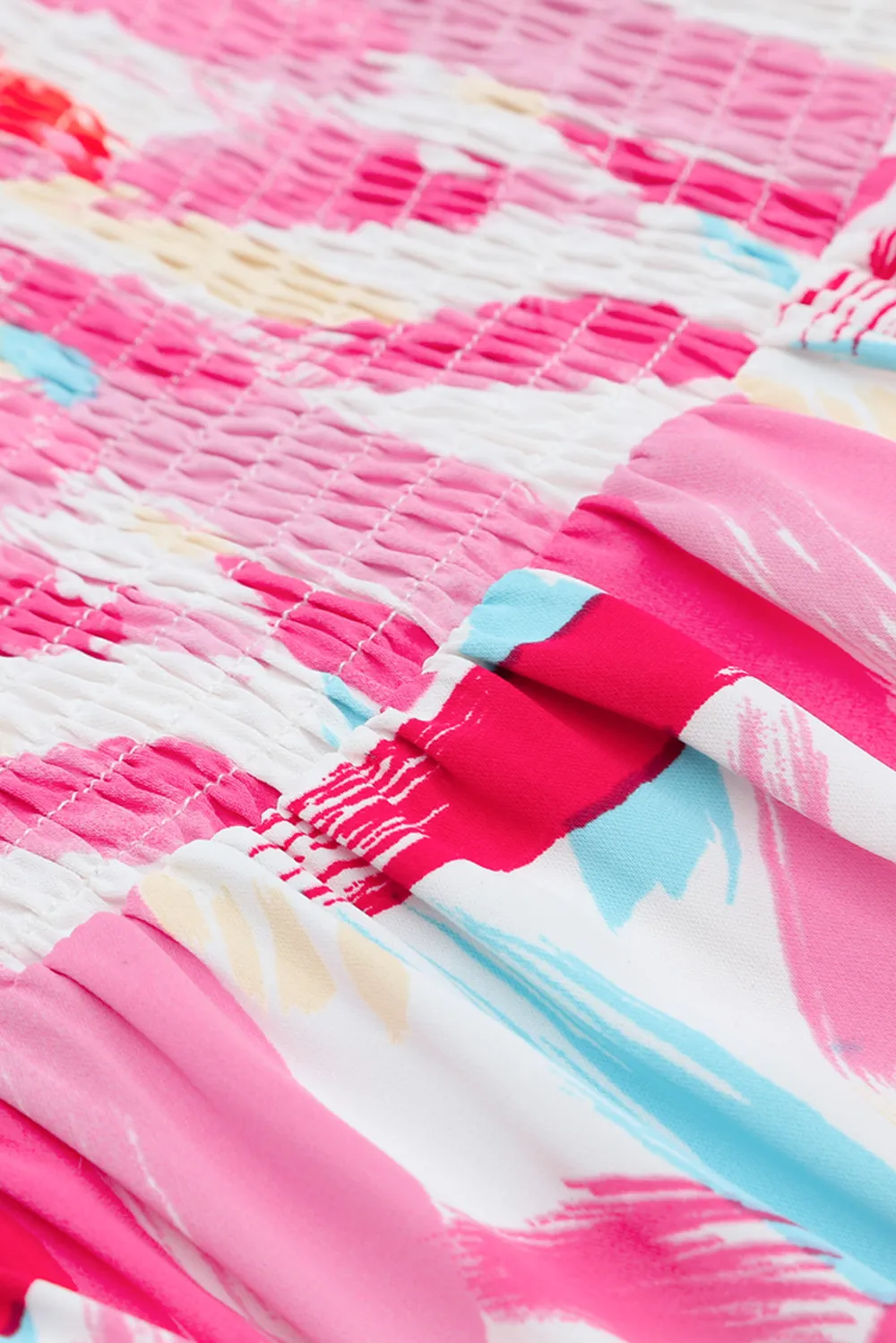Printed Square Neck Tied Smocked Dress, image 7