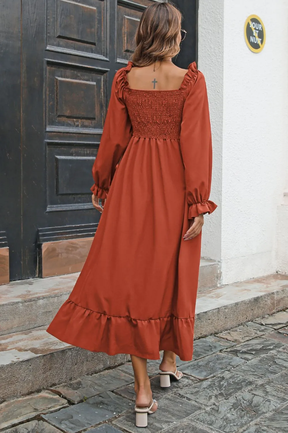 Smocked Ruffle Hem Flounce Sleeve Dress, image 7