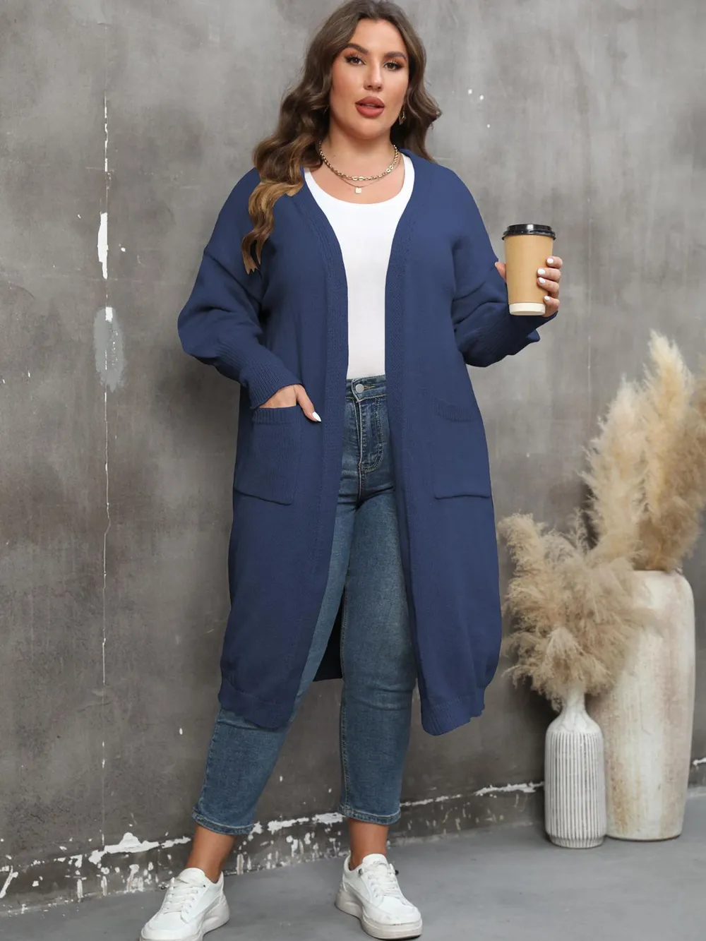 Plus Size Long Sleeve Pocketed Cardigan, image 4