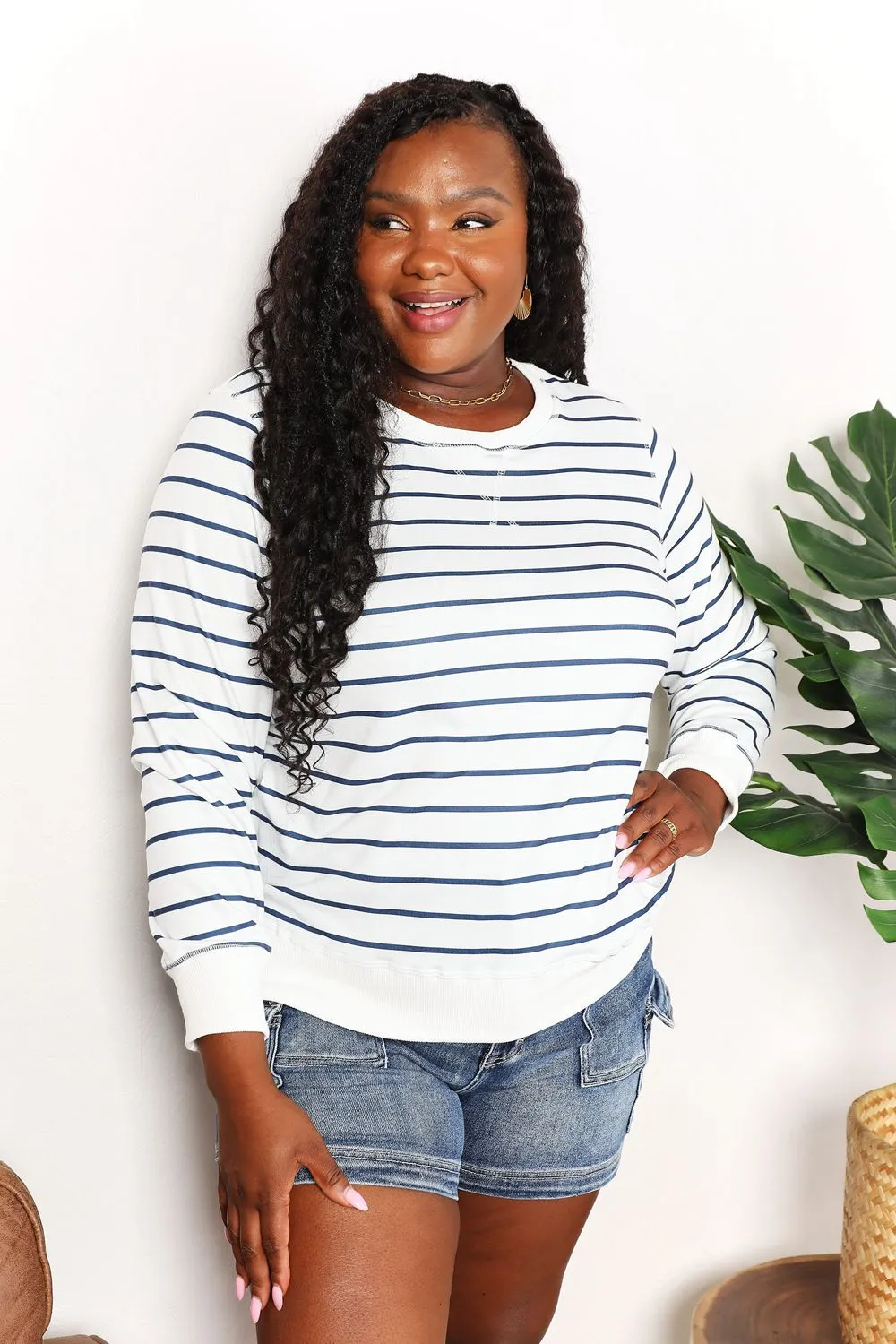 Striped Long Sleeve Round Neck Top, image 6