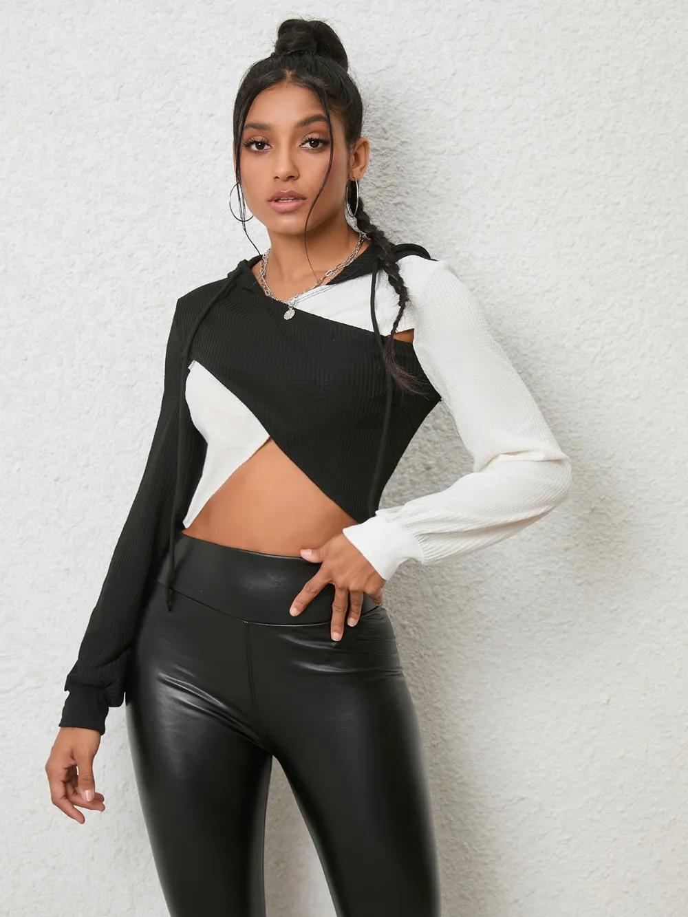 Two-Tone Crisscross Long Sleeve Hoodie, image 3