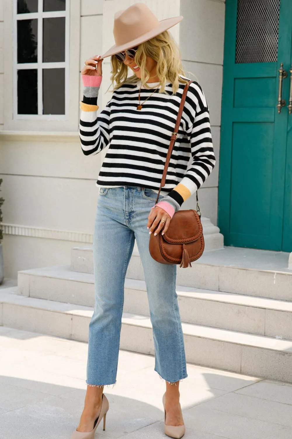 Warm Spice Striped Round Neck Sweater, image 9