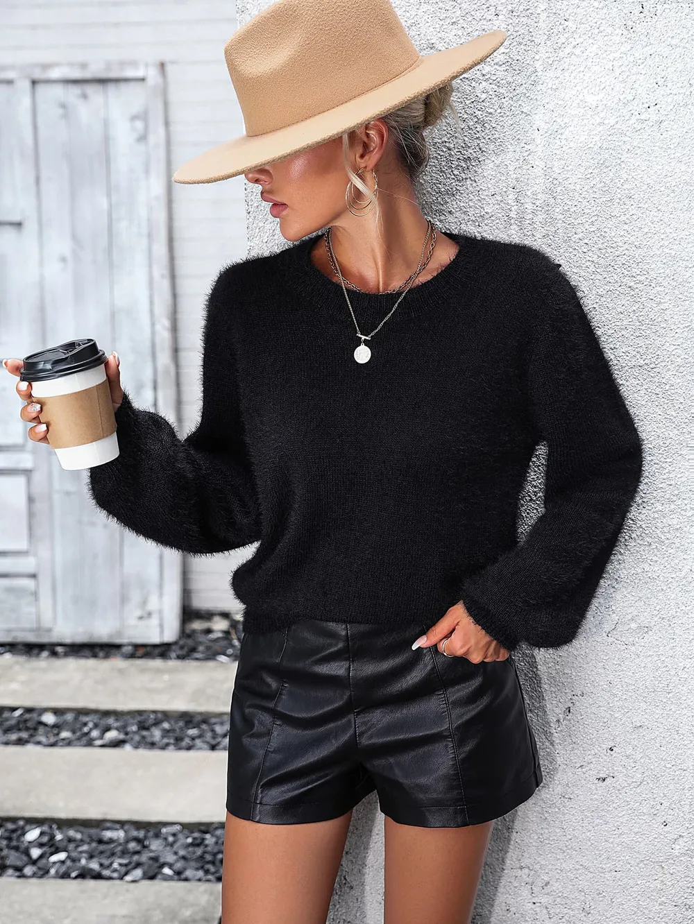 Lace Detail Cutout Long Sleeve Pullover Sweater, image 6