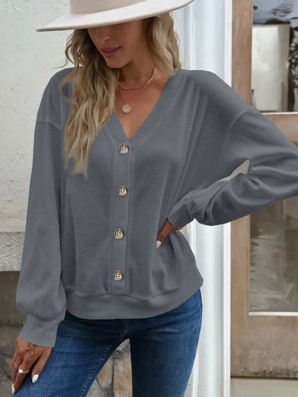 V-Neck Dropped Shoulder Blouse, image 6
