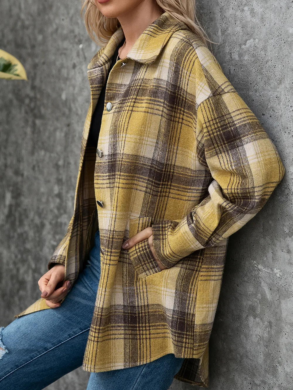 Plaid Collared Neck Long Sleeve Shirt, image 3