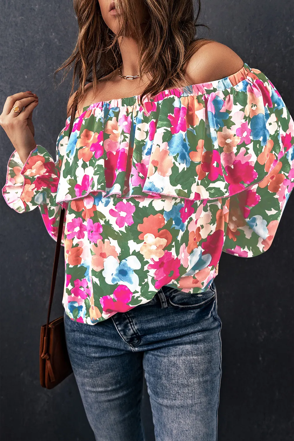 Floral Off-Shoulder Flounce Sleeve Layered Blouse, image 2
