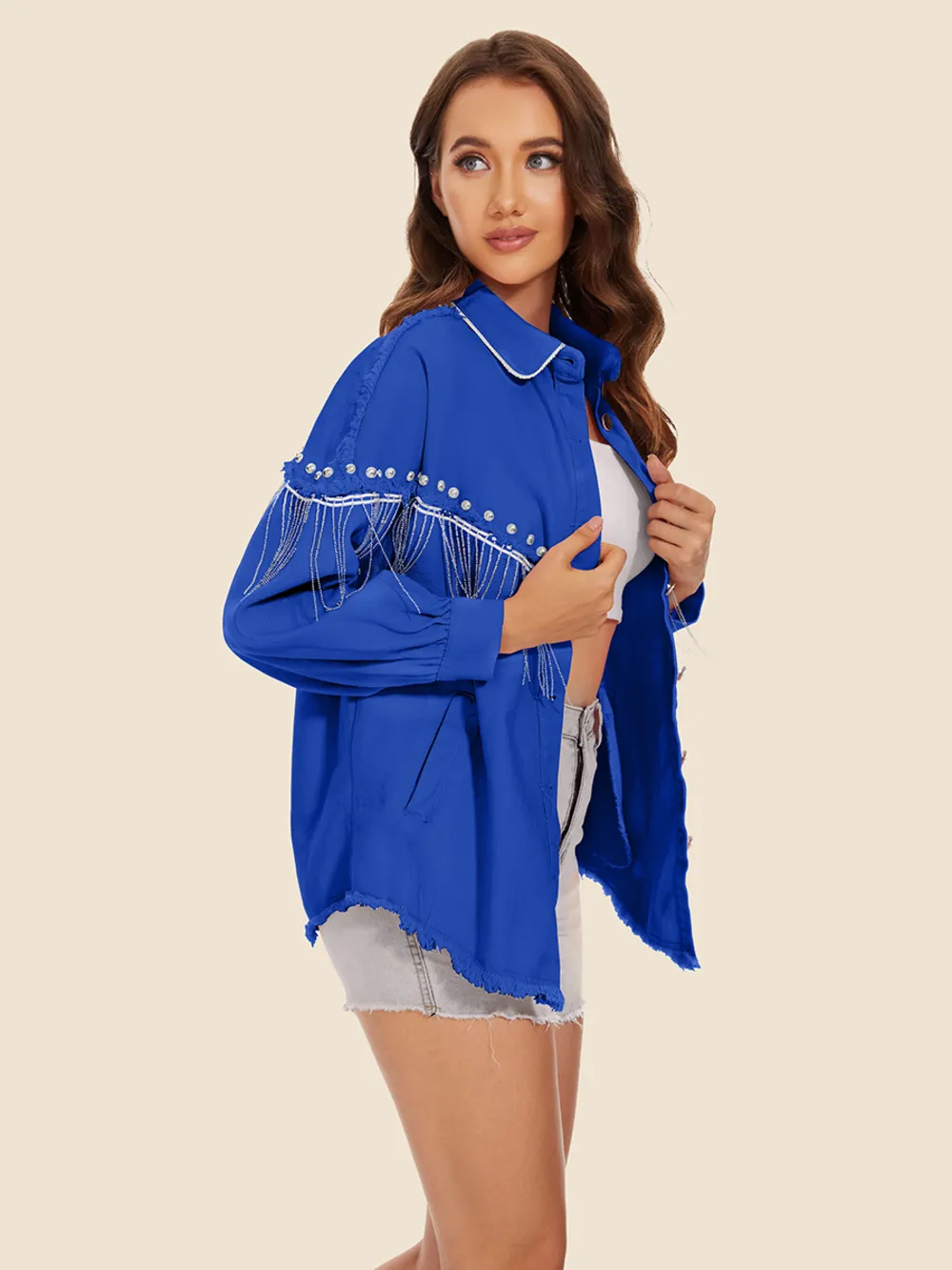Raw Hem Fringe Detail Denim Jacket, image 11