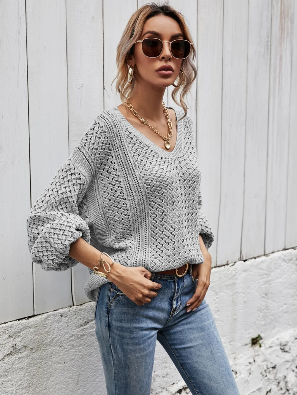 V-Neck Dropped Shoulder Sweater, image 4