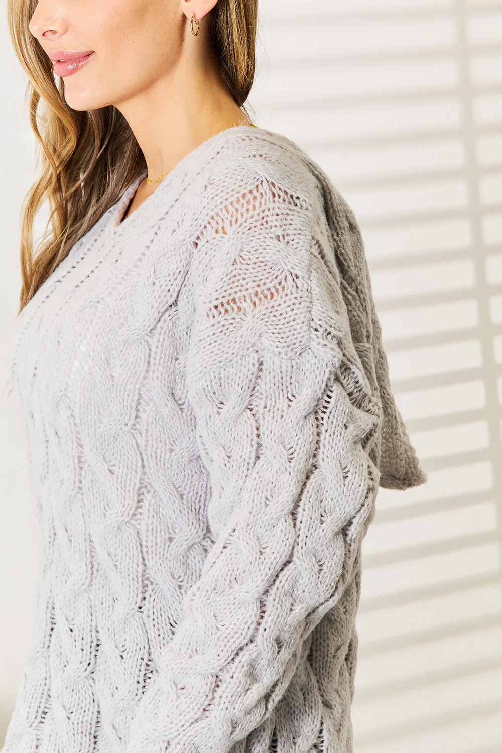 Cable-Knit Hooded Sweater, image 4