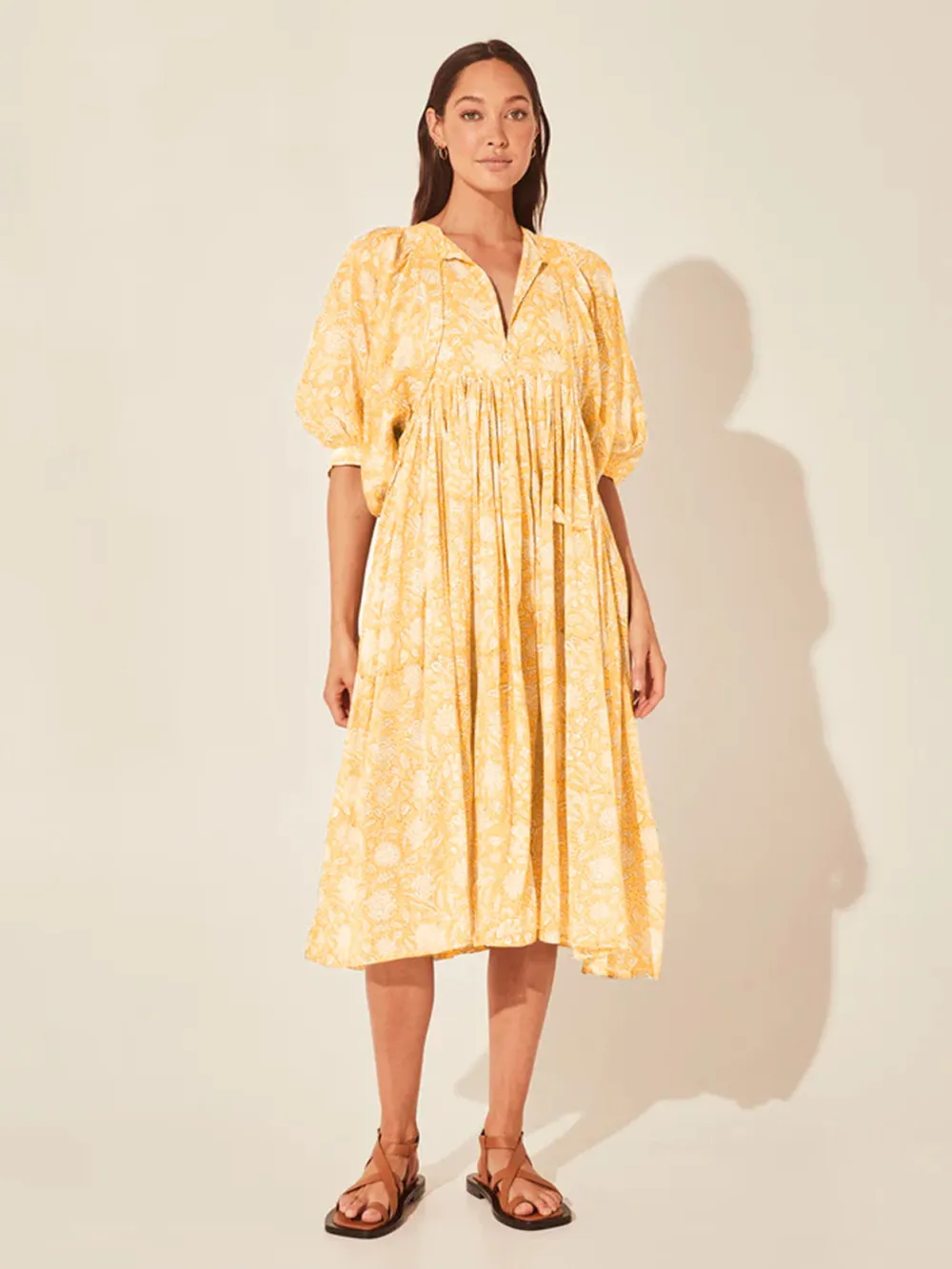 Floral Tie Neck Lantern Sleeve Dress, image 5
