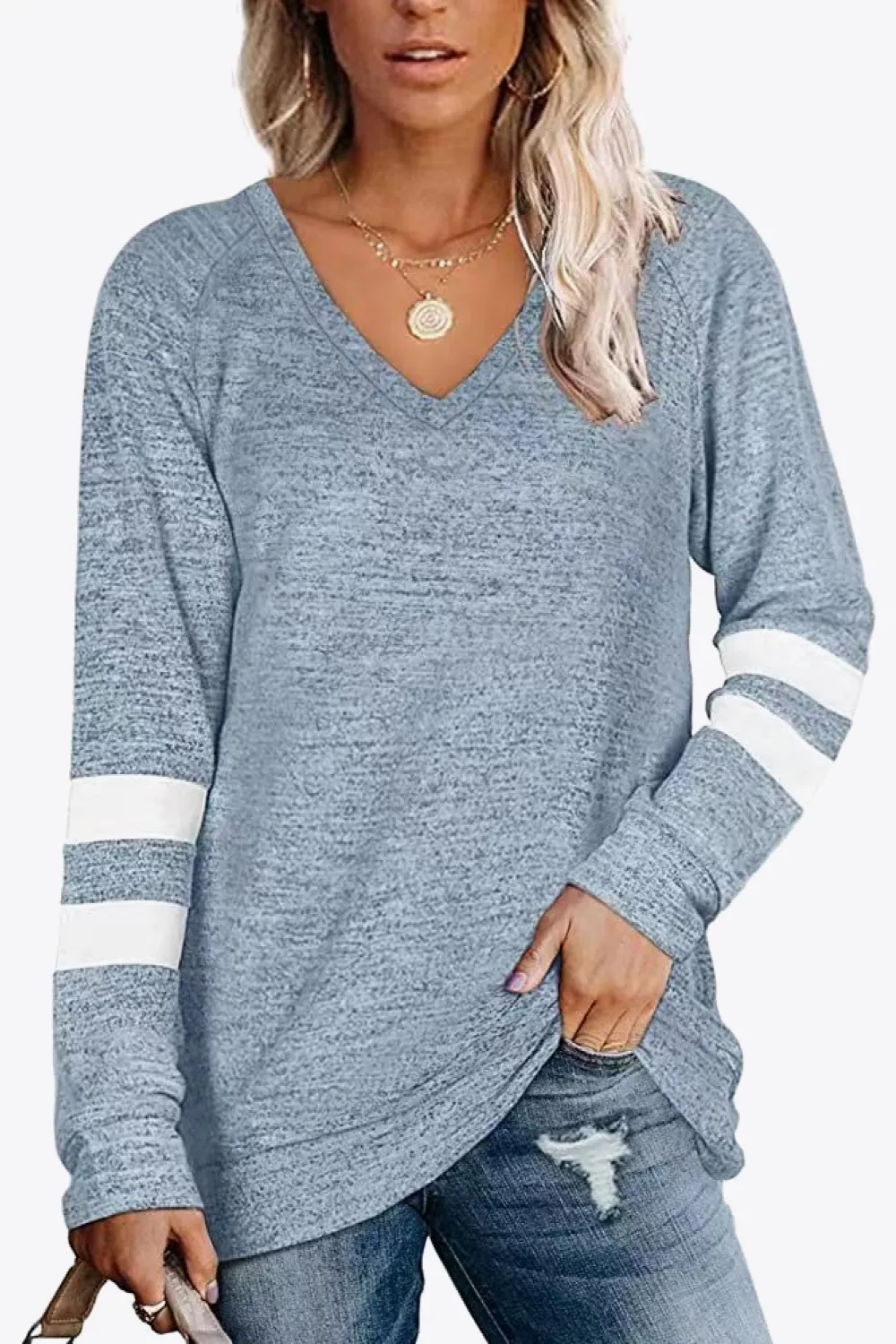 Striped Contrast Raglan Sleeve Top, image 2