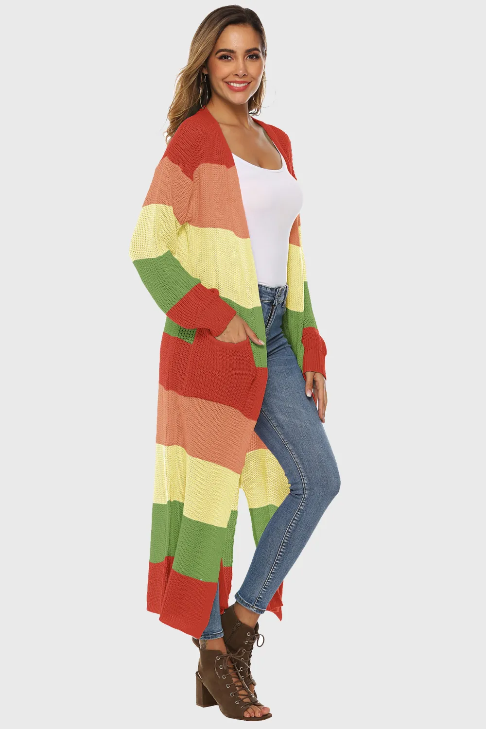 Color Block Long Sleeve Pocketed Cardigan, image 4