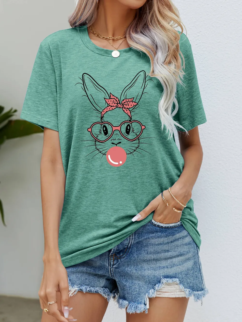 Easter Bunny Graphic Round Neck T-Shirt, image 17
