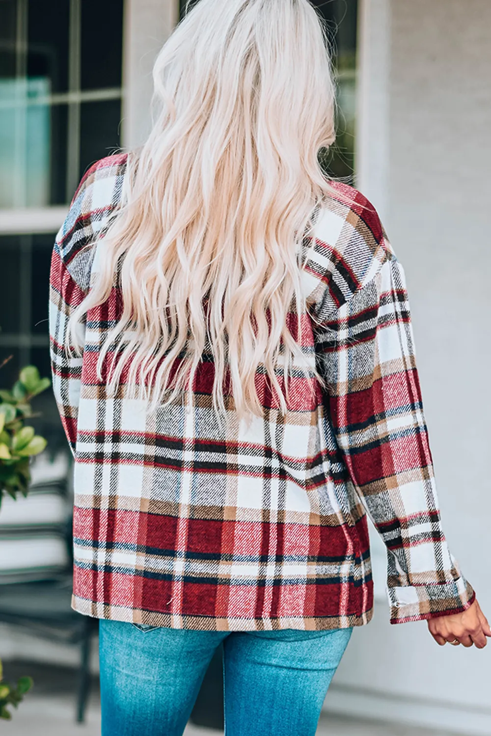 Plaid Button Front Shirt Jacket with Breast Pockets, image 7
