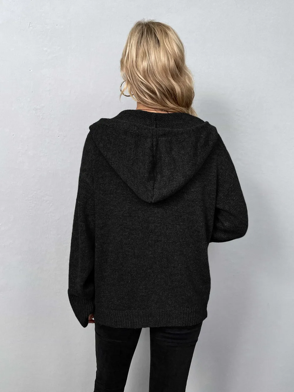 Button-Down Long Sleeve Hooded Sweater, image 3