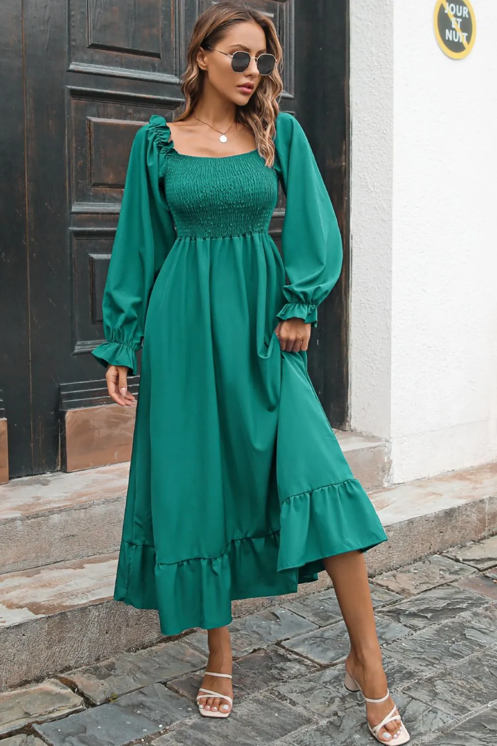 Smocked Ruffle Hem Flounce Sleeve Dress, image 8