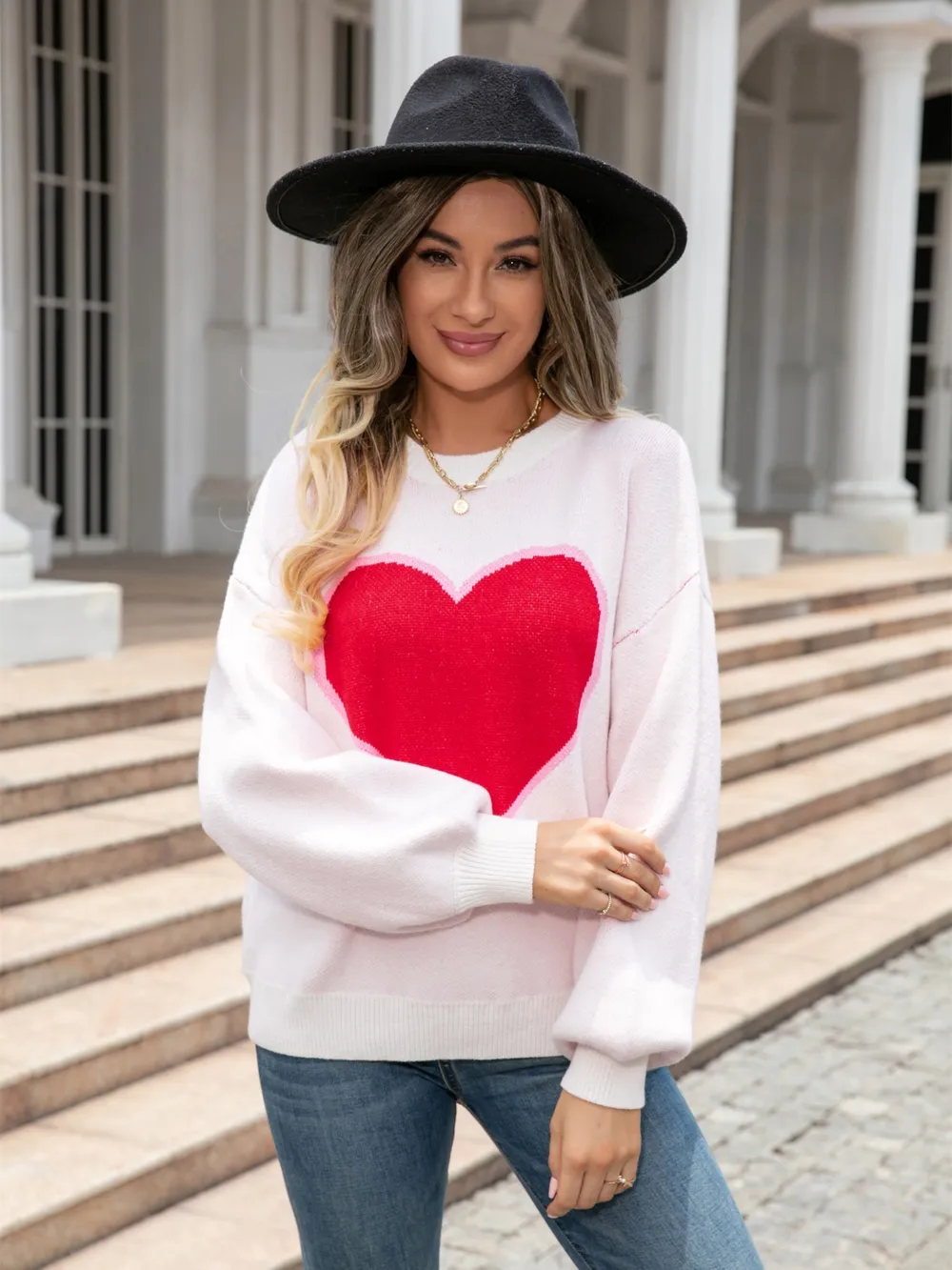 Heart Graphic Round Neck Sweater, image 5