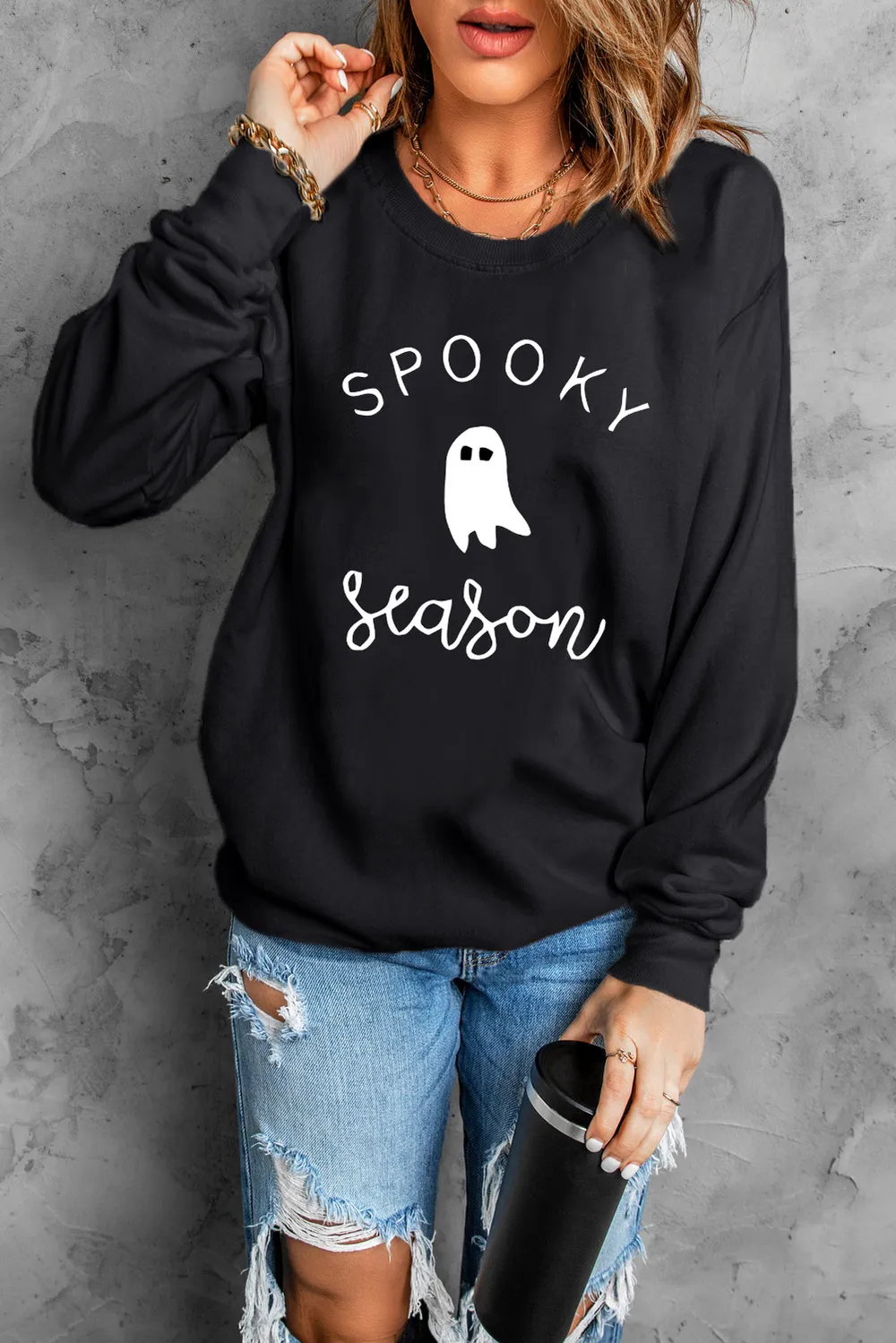 Round Neck Long Sleeve SPOOKY SEASON Graphic Sweatshirt, image 2