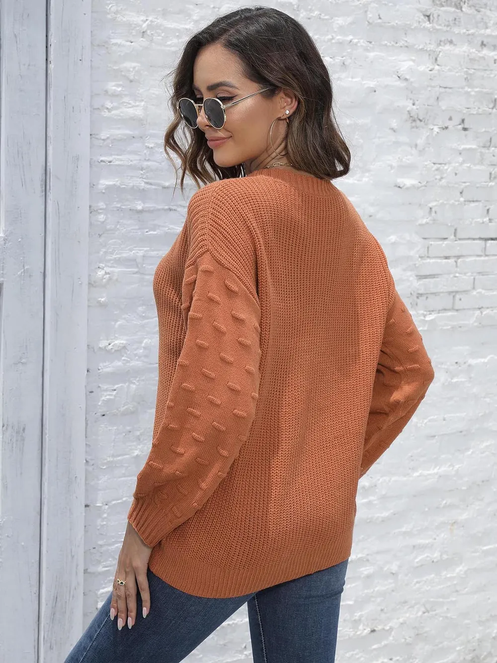 Round Neck Dropped Shoulder Sweater, image 2