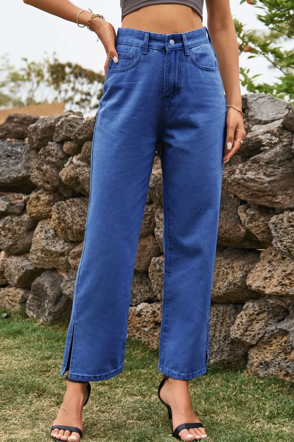 High Waist Loose Fit Ankle Slit Jeans, image 5