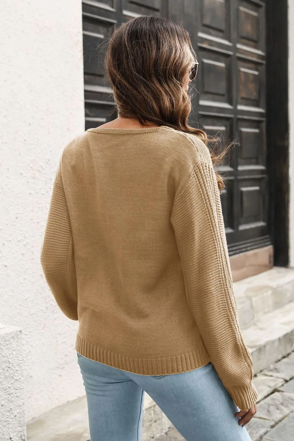 Ribbed Scoop Neck Long Sleeve Pullover Sweater, image 11