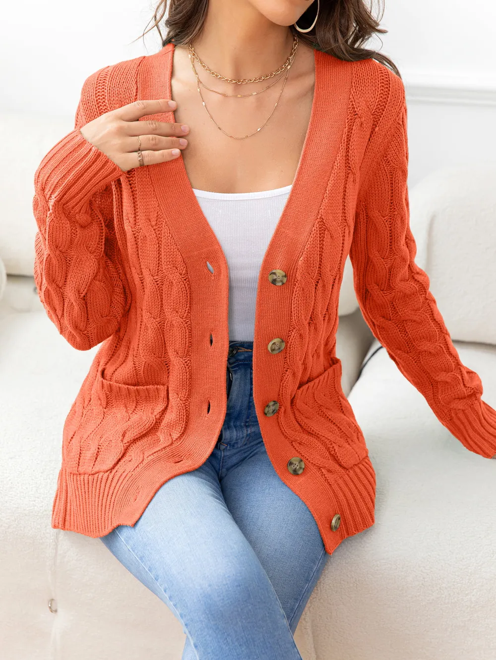 Button Down Cable-Knit Cardigan, image 11
