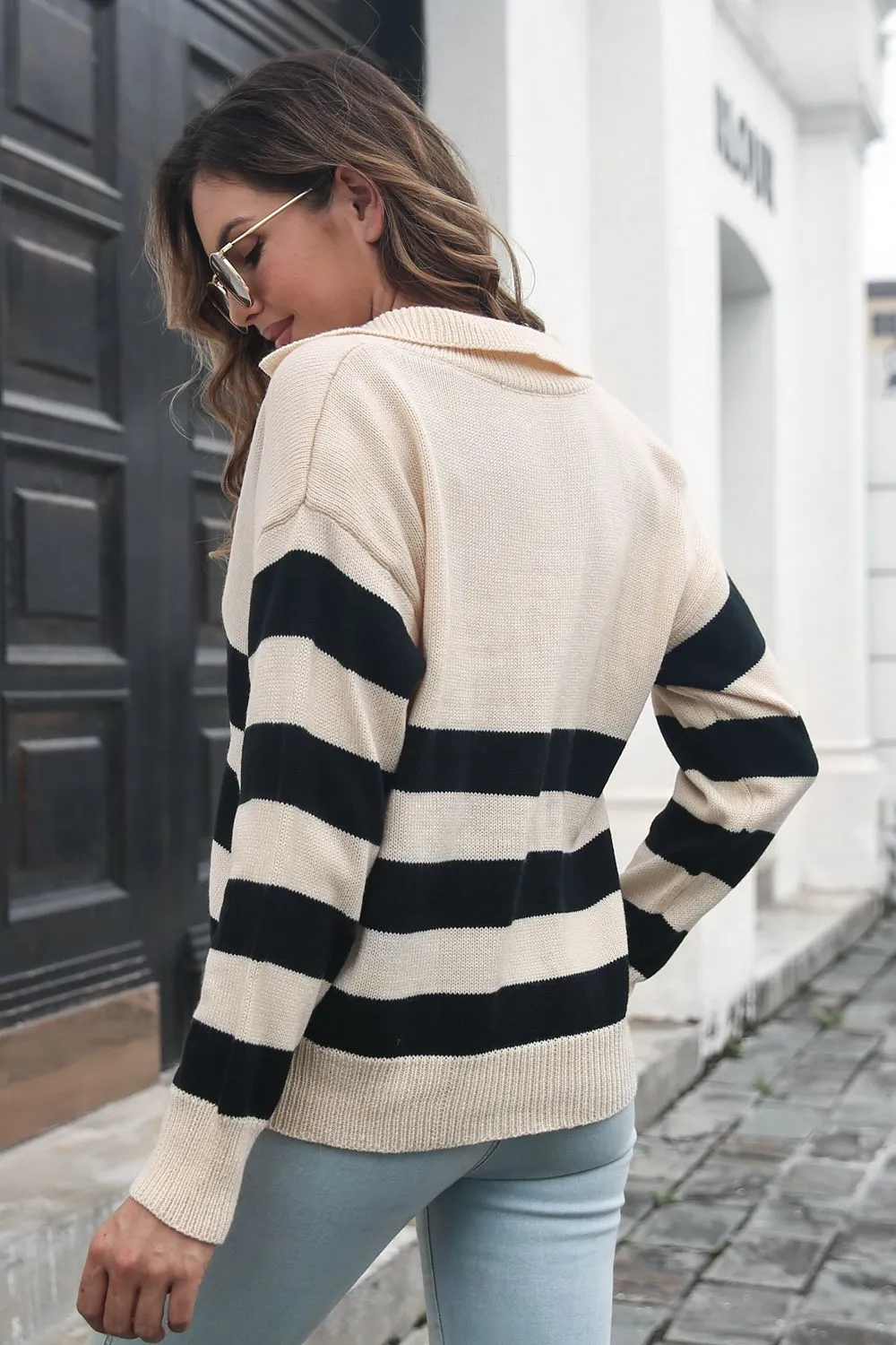Striped Johnny Collar Sweater, image 6
