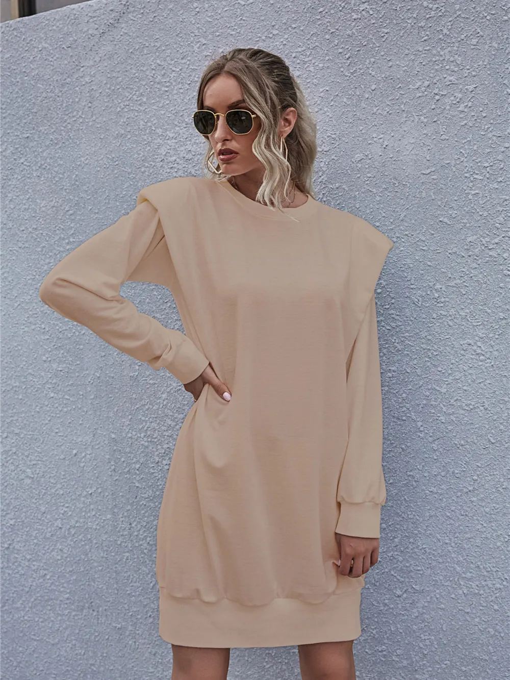 Round Neck Long Sleeve Mini Dress, image 3