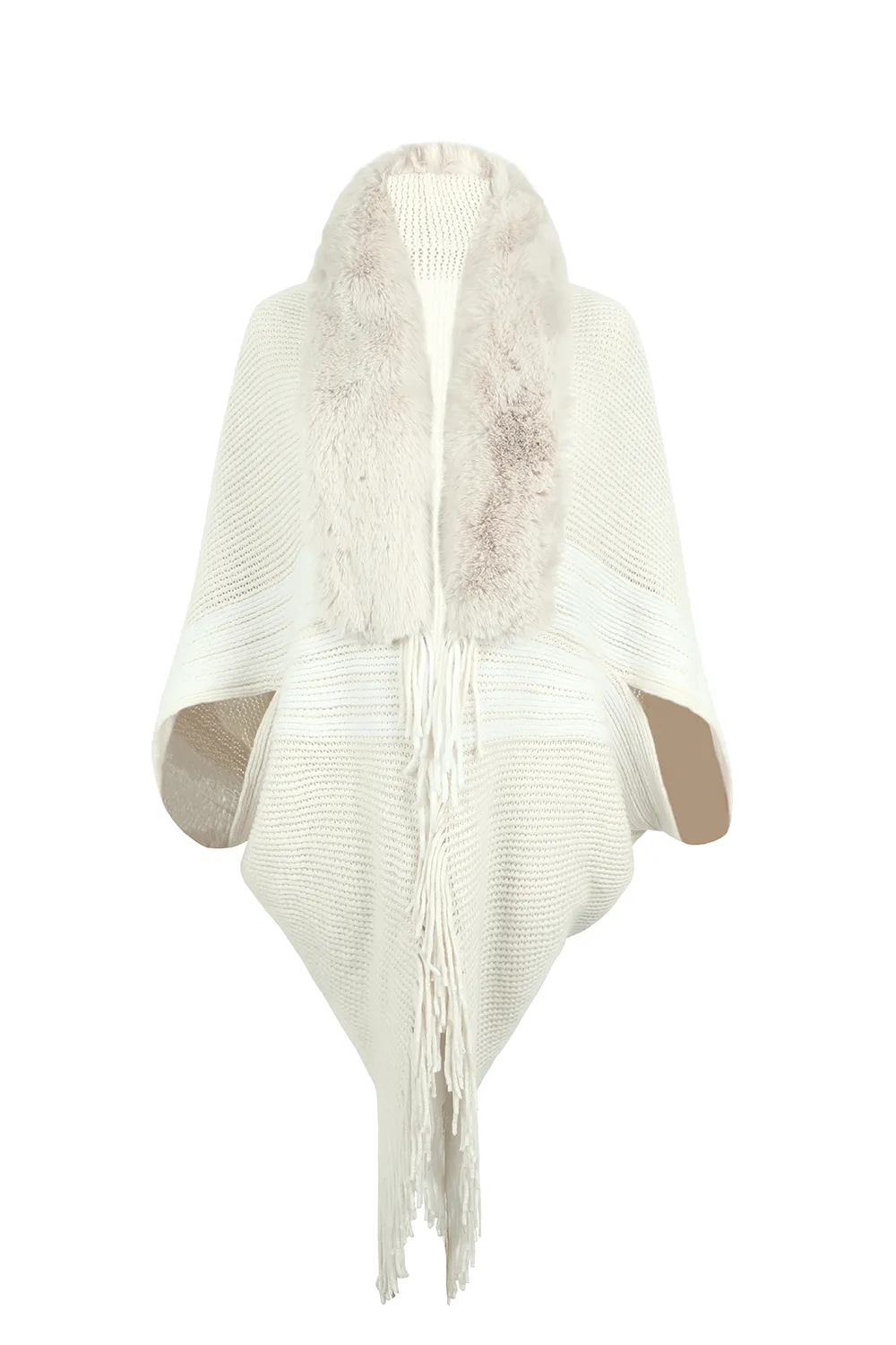 Striped Fringe Detail Long Sleeve Poncho, image 15