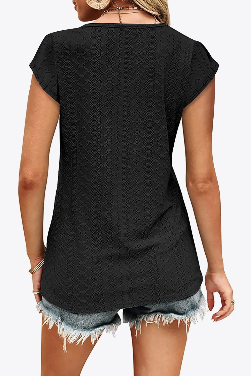 Eyelet Contrast V-Neck Tee, image 18