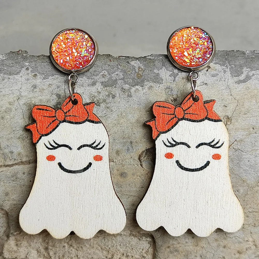 Ghost Shape Wooden Dangle Earrings, image 4