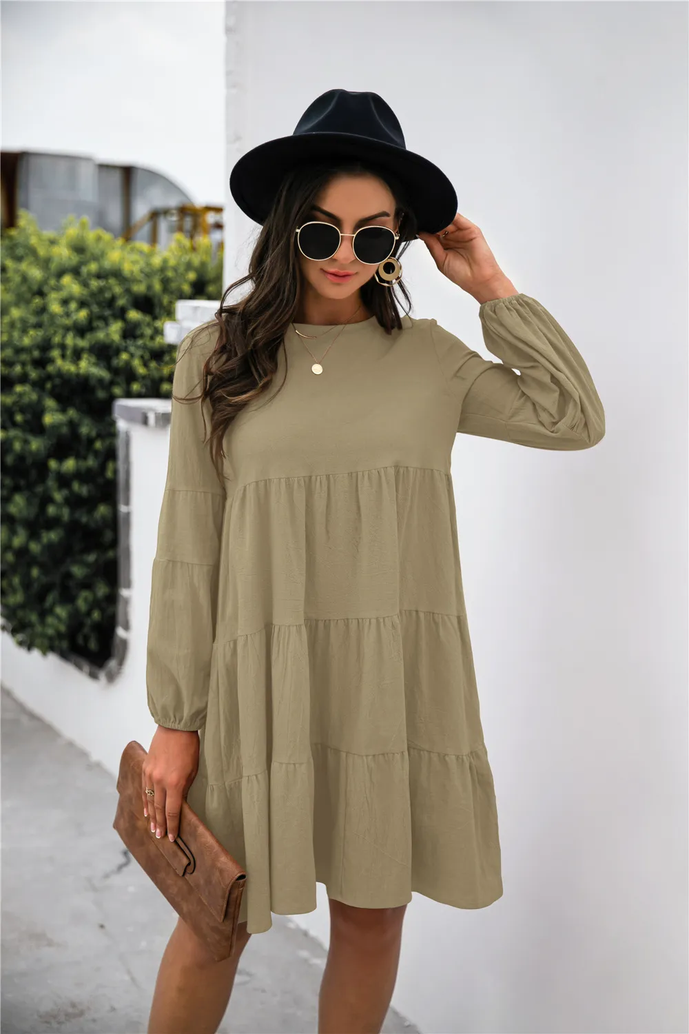 Balloon Sleeve Keyhole Tiered Dress, image 9