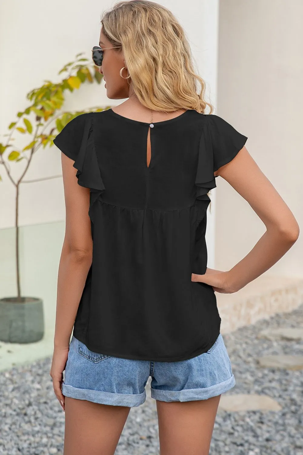 Contrast Print Butterfly Sleeve Top, image 2