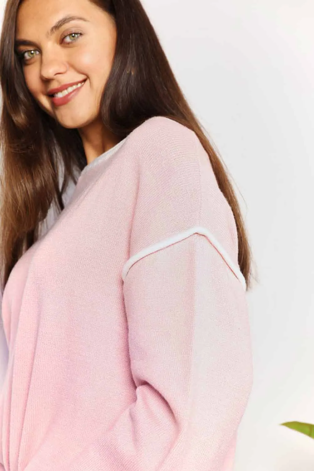 Contrast Detail Dropped Shoulder Knit Top, image 7