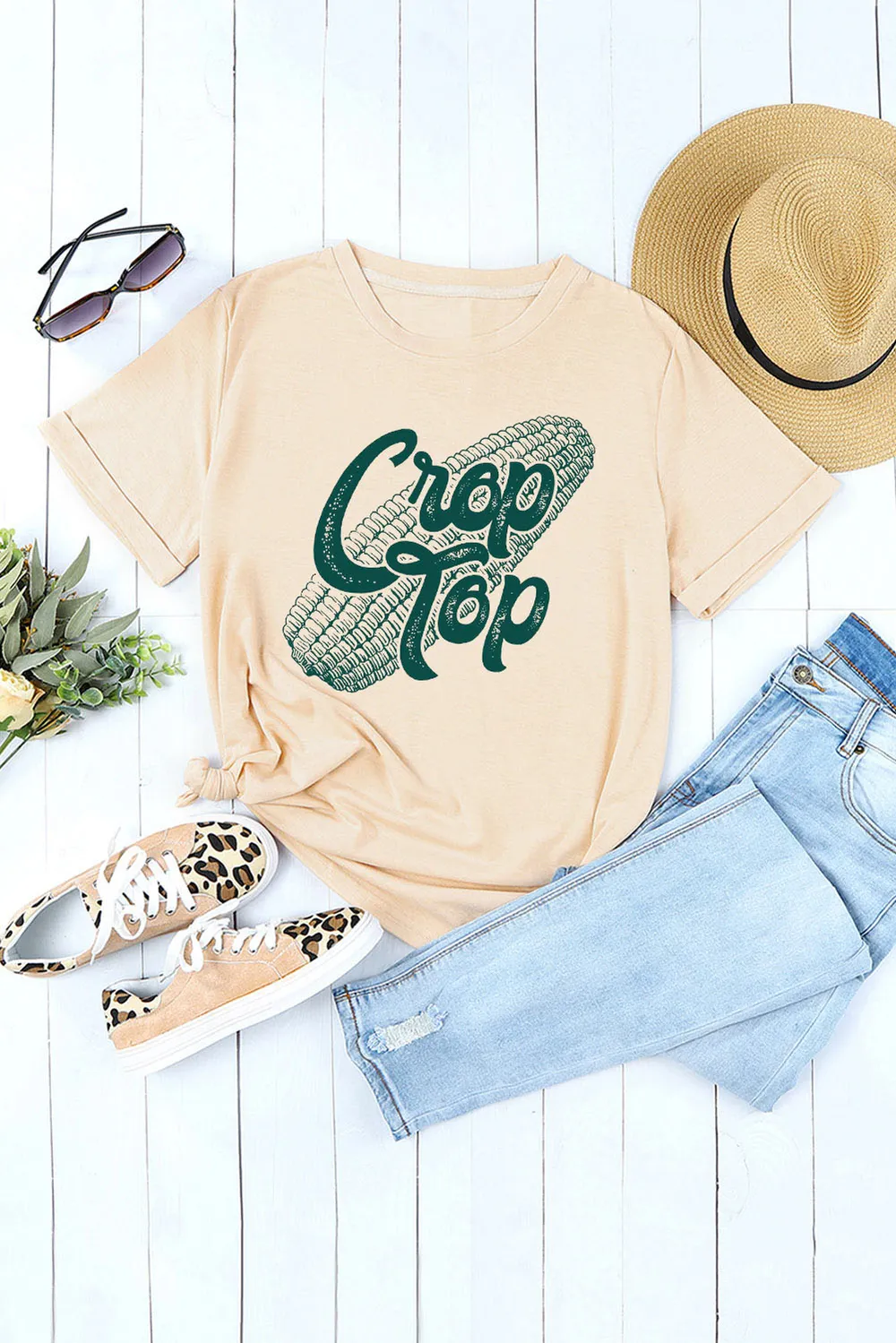 Corn Letter Graphic Cuffed Tee, image 4
