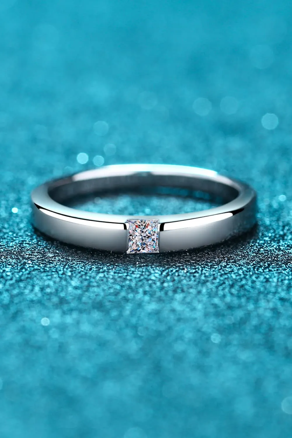 Inlaid Moissanite Rhodium-Plated Ring, image 5