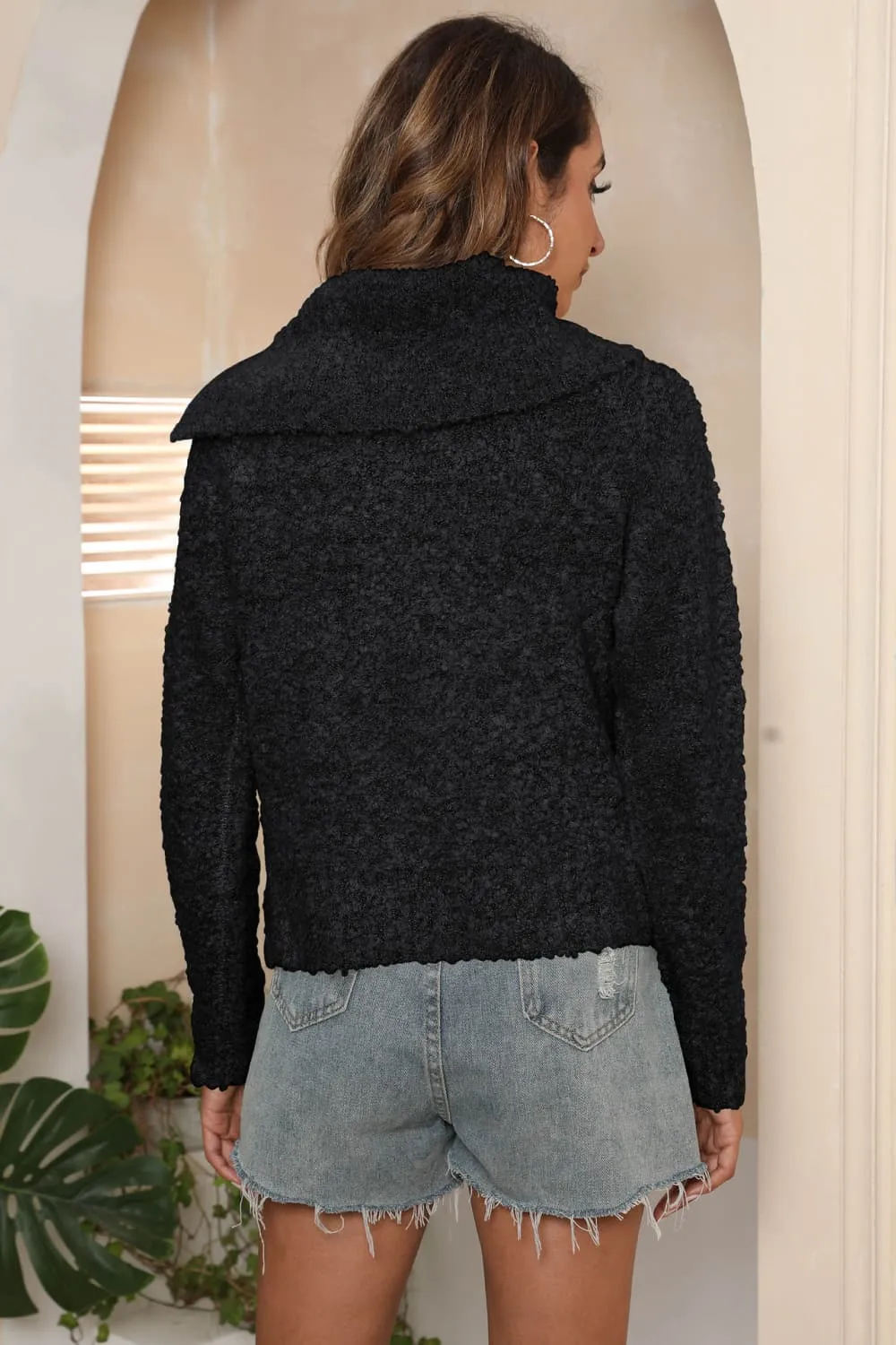 Asymmetrical Neck Long Sleeve Pullover Sweater, image 12
