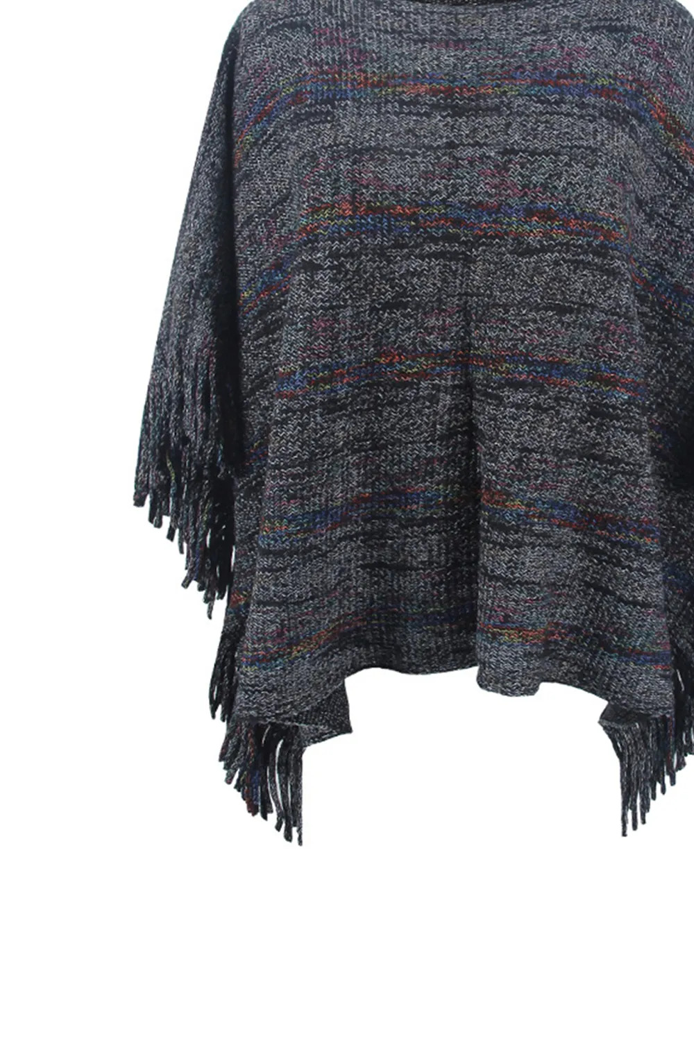 Round Neck Fringe Detail Sleeve Poncho, image 12